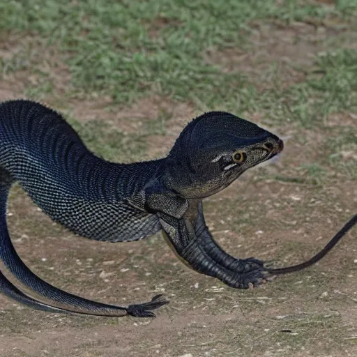 Prompt: a hissing cobra with its head up, ready to strike