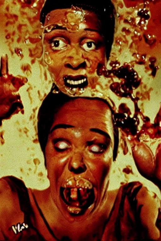 Image similar to aunt jemima covered in maple syrup horror movie cinematic