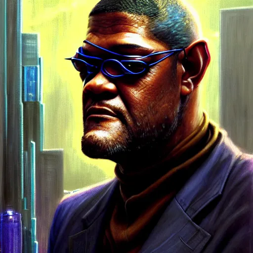 Prompt: portrait painting of a cyberpunk elven corporate boss laurence fishburne, sharp focus, award - winning, trending on artstation, masterpiece, highly detailed, intricate. art by greg staples and elsa beskow and brian froud and jessica rossier