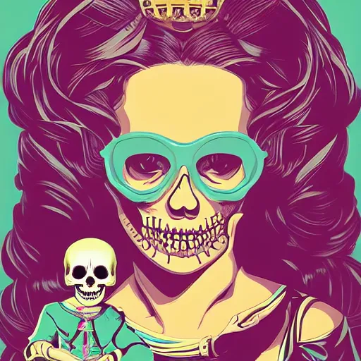 Image similar to portrait skull girl, princess, painterly, sega, by petros afshar, tom whalen, laurie greasley, jc leyendecker and singer sargent
