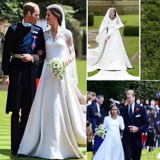 Image similar to photos of the duke of cambridge prince william marrying gary busey, happy couple, human faces, official photos, wedding photo, royal wedding, photos trending on twitter, trending photo on instagram