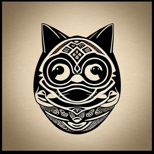 Prompt: tattoo sketch of a cat with one eye, a draft, maori ornament, polinesian style, minimalism, line art, vector