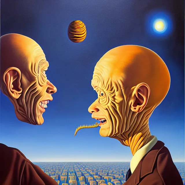 Prompt: an oil on canvas portrait painting of beavis and butt - head, surrealism, surrealist, cosmic horror, rob gonsalves, high detail