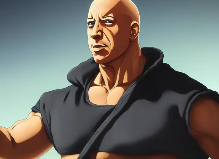 Image similar to vin diesel as saitama!!! punching a car, hyperrealism, trending on artstation