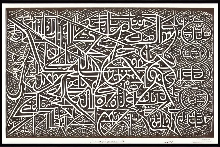 Prompt: arabic caligraphic poster by hassan massoudy