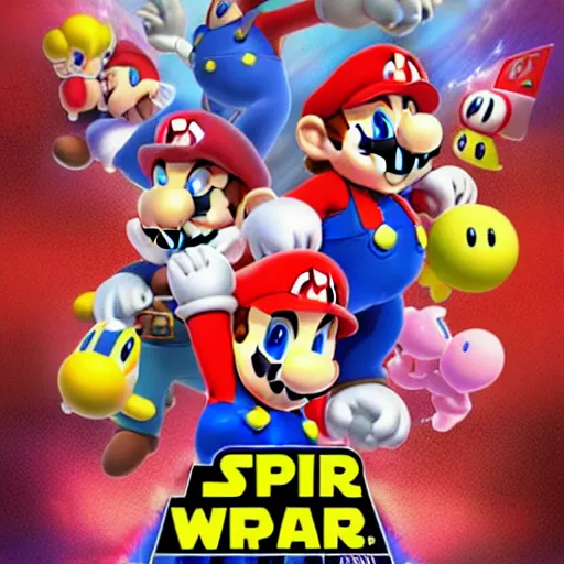 Image similar to super mario brothers and kirby super star ultra movie poster with pokemon super smash bros and princess peach star wars theme pokemon style detailed and accurate eyes