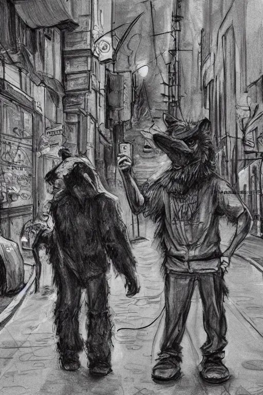 Image similar to hobo human artist drawing furries for booze, dirty street. symmetry, awesome exposition, very detailed, highly accurate, intricate, professional lighting diffracted lightrays, studio photo, 8 k, sense of awe, news broadcast screencapture