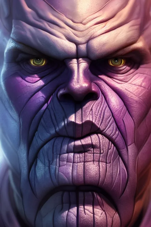 Prompt: ultra detailed face portrait of thanos, extremely detailed digital painting, in the style of fenghua zhong and ruan jia and jeremy lipking and peter mohrbacher, mystical colors, rim light, beautiful lighting, 8 k, stunning scene, raytracing, octane, trending on artstation