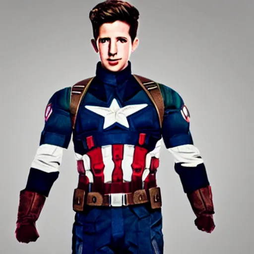 Prompt: a full body image of charlie puth as captain america