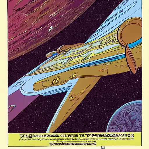 Image similar to the crew of the enterprise - d on the style of jean giraud moebius