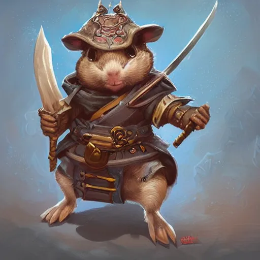 Image similar to cute little anthropomorphic Guinea Pig Samurai , tiny, small, short, Samurai outfit, cute and adorable, pretty, beautiful, DnD character art portrait, matte fantasy painting, DeviantArt Artstation, by Jason Felix by Steve Argyle by Tyler Jacobson by Peter Mohrbacher, cinematic lighting