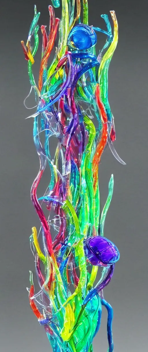 Prompt: glass sculpture of a jellyfish colourful photorealistic highly detailed