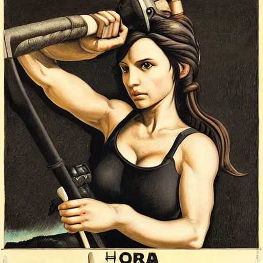 Prompt: portrait of lara croft by goya and escher and hogarth, illusion surreal art, highly conceptual figurative art, intricate detailed illustration, controversial poster art, polish poster art, geometrical drawings, no blur
