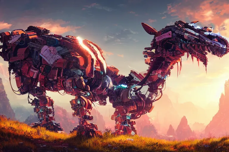 Image similar to bristleback machine mecanical creature robot of horizon forbidden west horizon zero dawn radiating a glowing aura global illumination ray tracing hdr fanart arstation by ian pesty and alena aenami artworks in 4 k