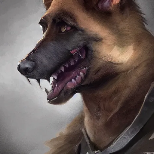 Image similar to a wounded humanoid german shepherd beast - man in military style, sitting on the bed, highly detailed portrait, digital painting, artstation, concept art, smooth, sharp foccus ilustration, artstation