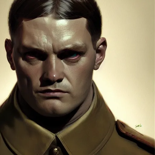 Image similar to portrait of a nazi character, highly detailed, digital painting, artstation, concept art, wallpaper, smooth, sharp focus, illustration, art by h. r. giger and artgerm and greg rutkowski and alphonse mucha