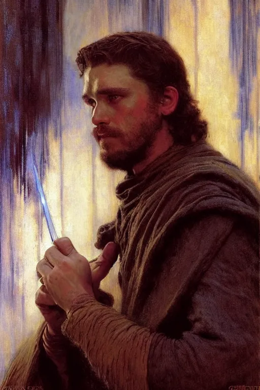 Image similar to attractive male, game of thrones, star wars, the lord of the rings, painting by, gaston bussiere, craig mullins, j. c. leyendecker, edgar degas