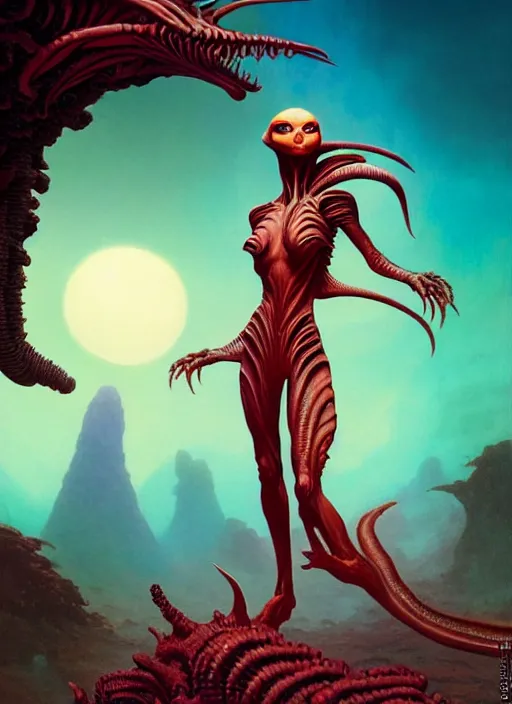 Image similar to photo of an alien woman in the style of roger dean, realistic, sharp focus, 8 k high definition, insanely detailed, intricate, elegant, art by greg rutkowski and artgerm, extreme blur coral reef background