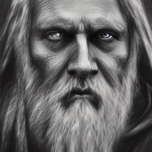 Image similar to Odin, charcoal portrait, artstation, fine-detailed