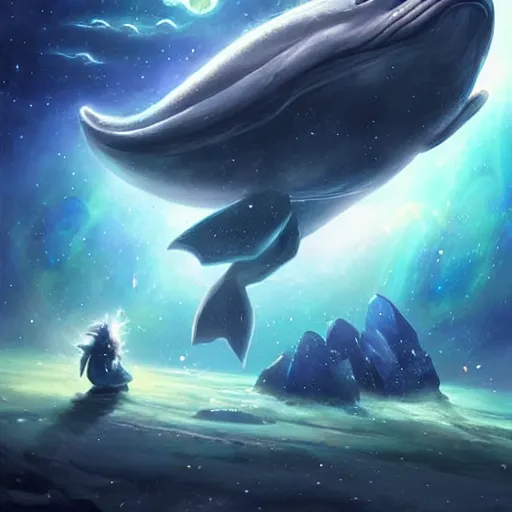 Image similar to space magical whale, galaxy whale, epic fantasy style art, galaxy theme, eyes, eyes, eyes, eyes, by Greg Rutkowski, hearthstone style art, 99% artistic