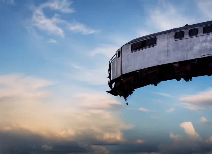 Prompt: cloud in the sky in the shape of a train, professional photography, national geographic