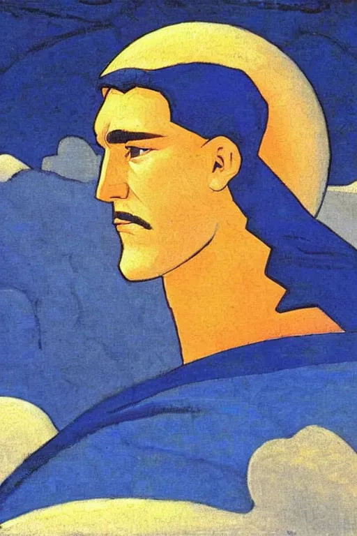 Image similar to thor, marvel, artwork by nicholas roerich,