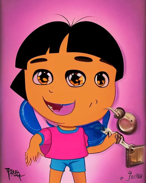 Prompt: Dora the Explorer as a gangster with a golden grill, caricature, tony sart