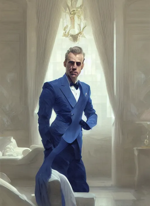 Prompt: portrait of Jordan Peterson in a luxurious royal white and blue style room, sigma male, digital painting, concept art, smooth, sharp focus, illustration, from Metal Gear, by Ruan Jia and Mandy Jurgens and William-Adolphe Bouguereau, Artgerm