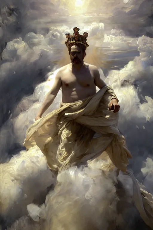 Image similar to beautiful detailed expressive impressionistic oil painting portrait of ancient roman god emperor steve buscemi ascending into the clouds wearing the civic crown, renaissance painting, art by anders zorn, wonderful masterpiece by greg rutkowski, expressive brush strokes, beautiful cinematic light, american romanticism by greg manchess, jessica rossier