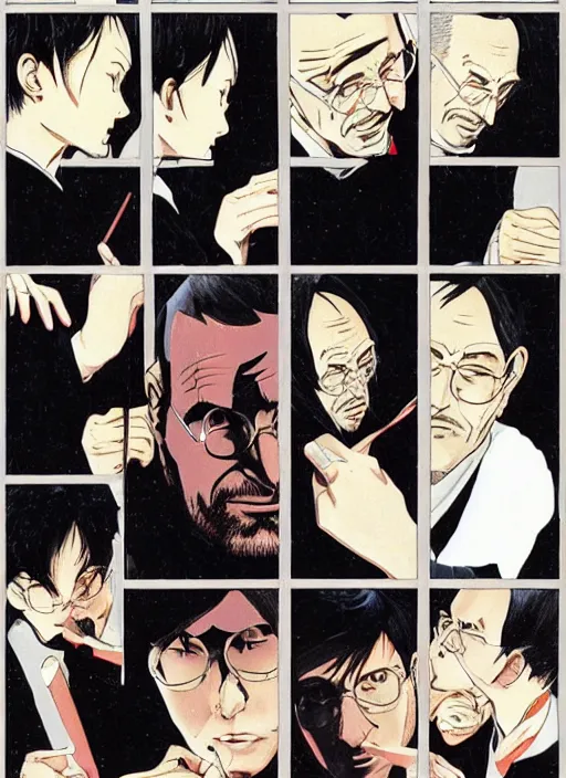 Prompt: steve jobs revealing the iphone as manga, 8 k, color, by katsuhiro otomo and hiroya oku and makoto yukimura