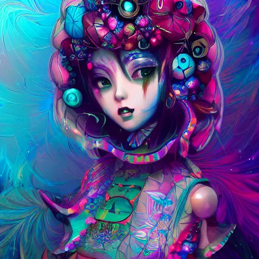 Image similar to artwork inspired by archan nair, james jean isolated deepdream vinyl figure harajuku anime character design, figure photography, dynamic pose, holographic undertones, glitter accents on figure, anime stylized, accurate fictional proportions, high delicate defined details, ethereal lighting