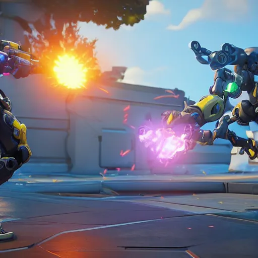 Prompt: overwatch 4 k ray tracing, highly detailed, d. va mech shooting, fighting on point, capturing