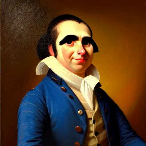 Prompt: a head and shoulders portrait painting of an anthropomorphic!!!!!!!!!! raccoon!!!!!!!!!! wearing a colonial outfit without a hat looking off camera, a character portrait, classicism, oil on canvas, hatching brush strokes