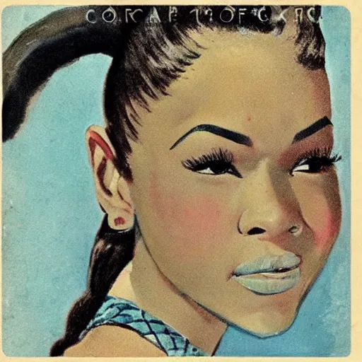 Prompt: “Zendaya portrait, color vintage magazine illustration 1950”