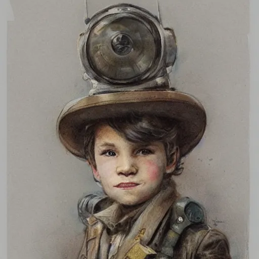 Image similar to (((((portrait of boy dressed as retro space explorer steampunk detective . muted colors.))))) by Jean-Baptiste Monge !!!!!!!!!!!!!!!!!!!!!!!!!!!