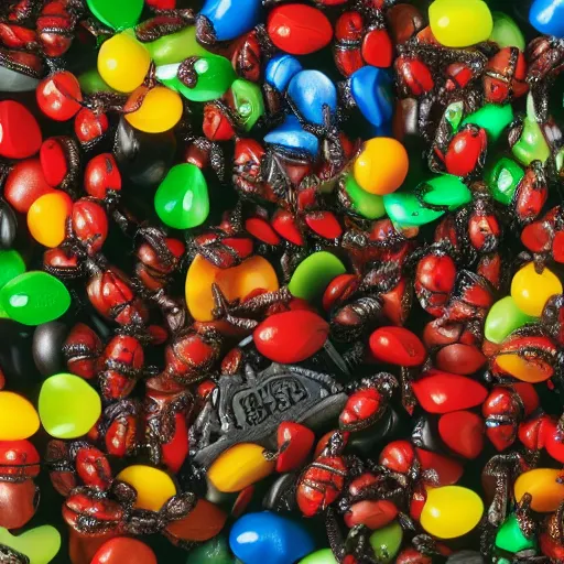 Image similar to promotional still wide angle, anthromorphic baby ladybugs, baby gummi bears, harry potter and the sorcerer's stone, imax, 7 0 mm.