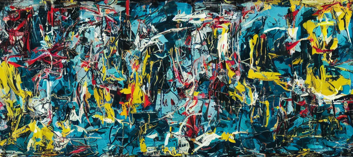 Image similar to a mountain range landscape by jean - michel basquiat, texture. pollock, warhol, basquiat