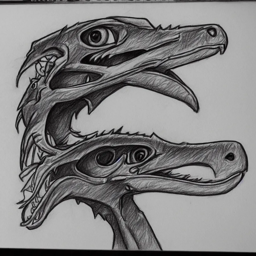 Image similar to pencil sketch of a stylized velociraptor skull