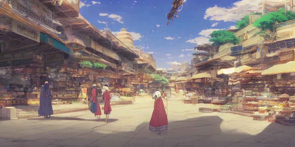 Image similar to empty arabian marketplace, scenic shot, by makoto shinkai