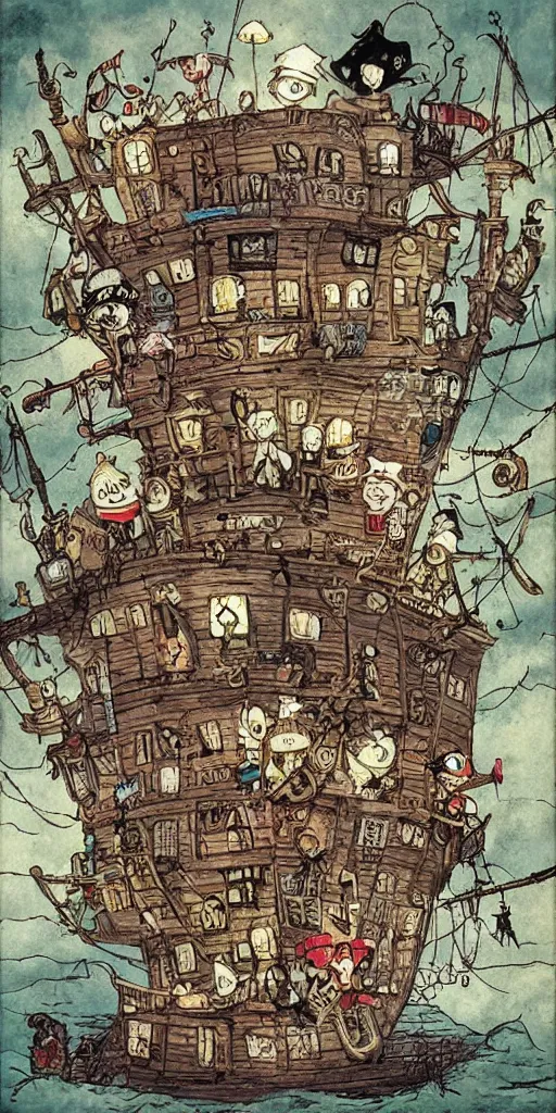 Image similar to a pirate scene by alexander jansson and where's waldo