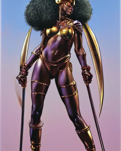 Prompt: female afrofuturism warrior queen, by hajime sorayama