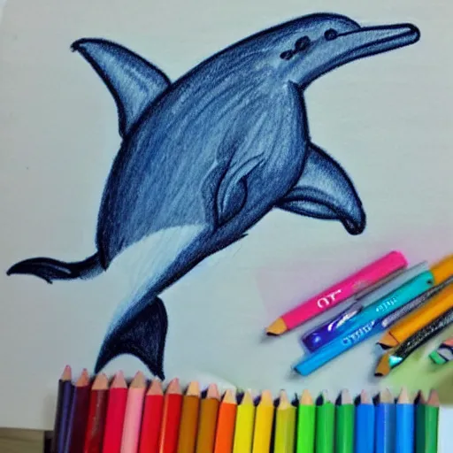 Image similar to child's crayon drawing of a dolphin