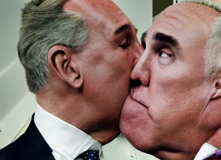 Image similar to highly detailed ultra realistic gopro shot of alex jones smooching roger stone