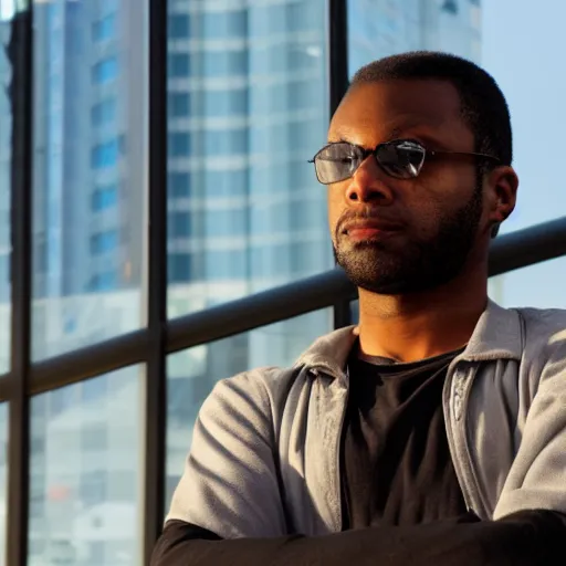 Prompt: grand theft Auto profile of a black male data scientist