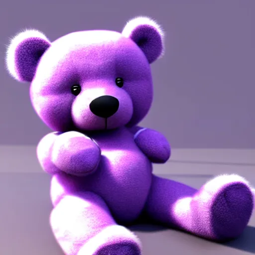 Image similar to high quality 3 d render very cute fluffy purple teddy bear, highly detailed, extremely cute adorable fluffy, unreal engine cinematic smooth, uhd 8 k, sharp focus