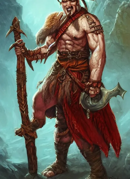 Image similar to tiefling barbarian, ultra detailed fantasy, dndbeyond, bright, colourful, realistic, dnd character portrait, full body, pathfinder, pinterest, art by ralph horsley, dnd, rpg, lotr game design fanart by concept art, behance hd, artstation, deviantart, hdr render in unreal engine 5