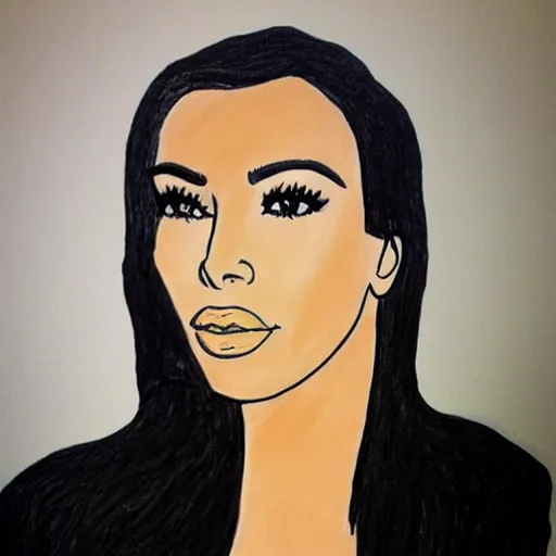 Prompt: Kim Kardashian poorly drawn in wax-crayon by a five-year old