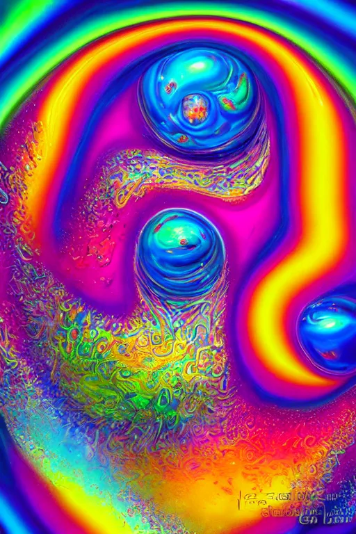 Image similar to a very colorful picture of a very strange looking iridescent object, an airbrush painting by lisa frank and chris moore, zbrush central, psychedelic art, psychedelic, fractalism, biomorphic