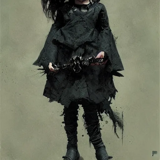 Image similar to goth little girl, artwork by greg rutkowski and hiroriko araki