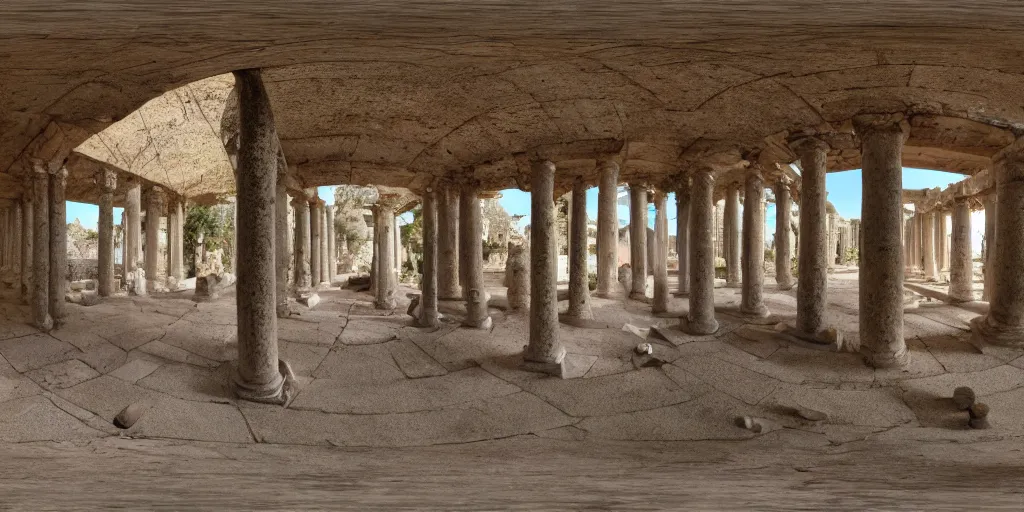 Image similar to Seamless Equirectangular projection of a 360 view inside a byzantine temple with rabbits roaming